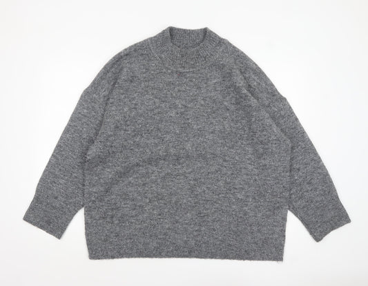 Marks and Spencer Womens Grey Wool Blend Mock Neck Pullover Jumper XL