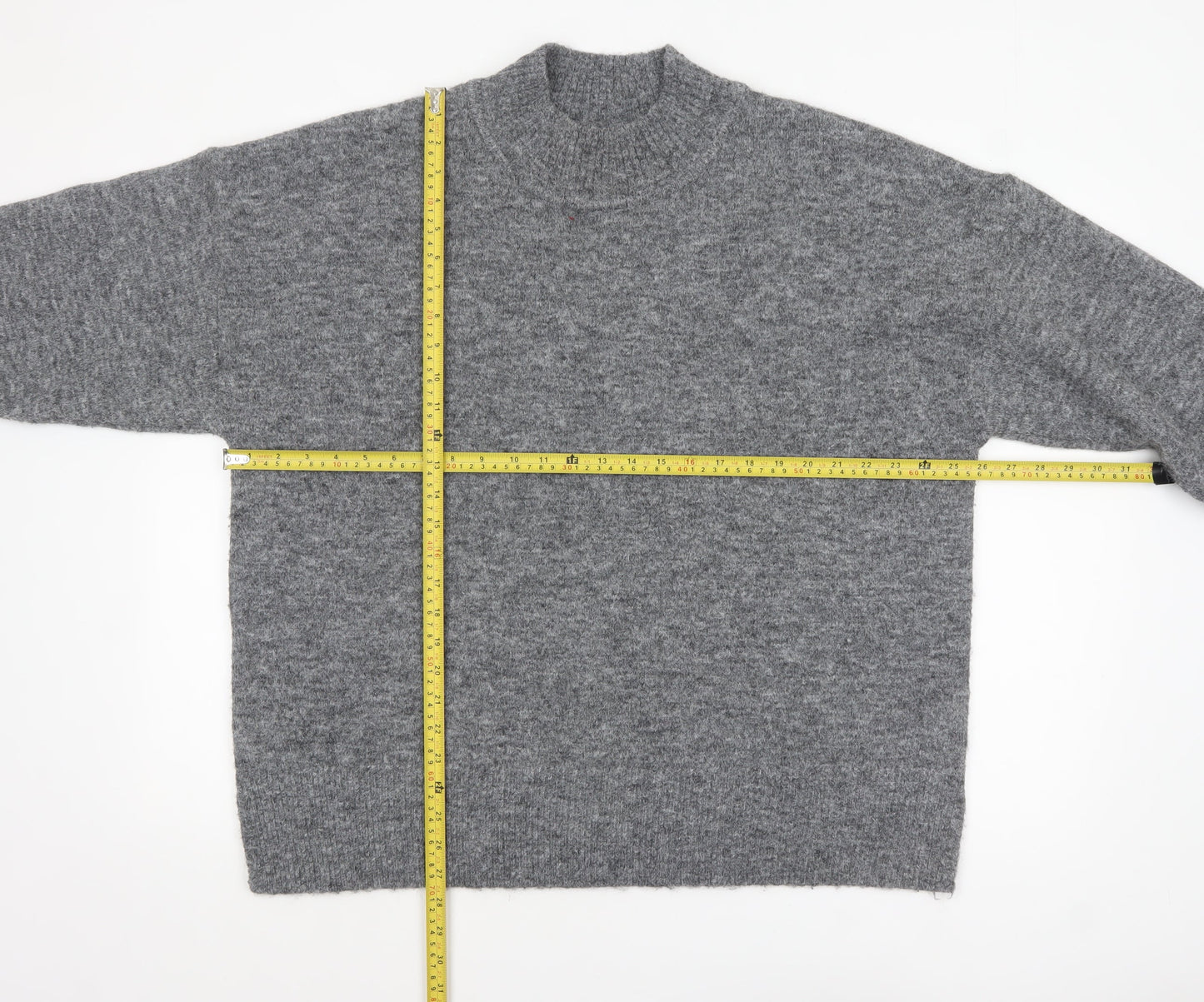 Marks and Spencer Womens Grey Wool Blend Mock Neck Pullover Jumper XL