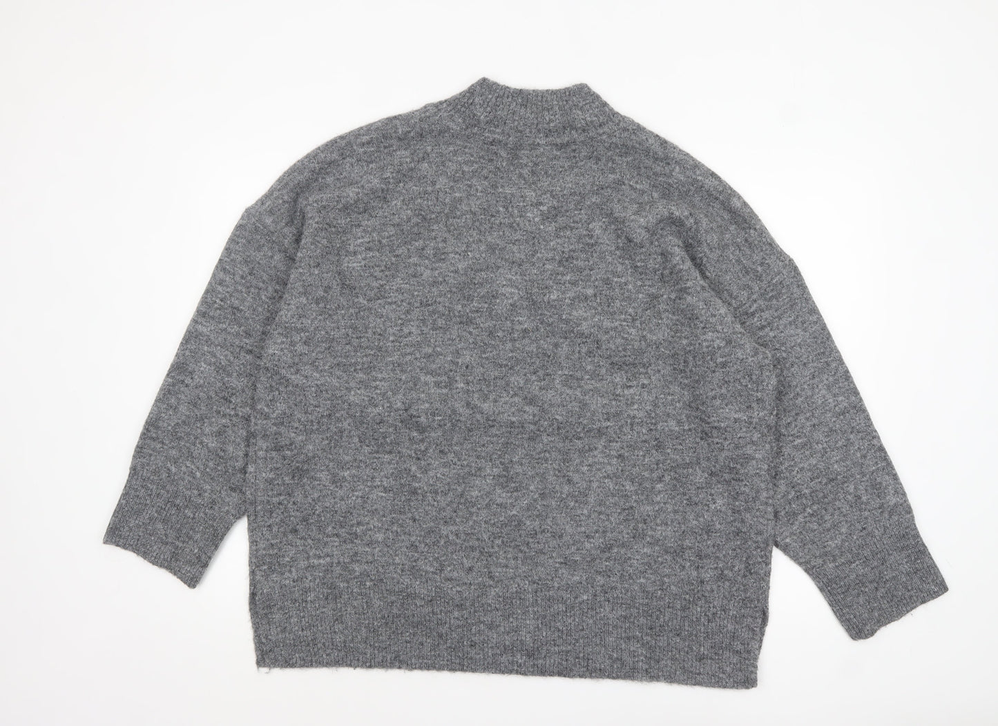 Marks and Spencer Womens Grey Wool Blend Mock Neck Pullover Jumper XL