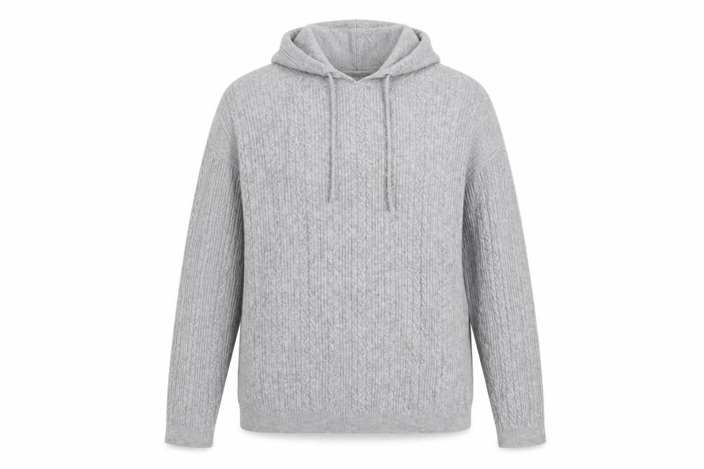 Papaya Womens Grey Cable-Knit Hooded Pullover Jumper M