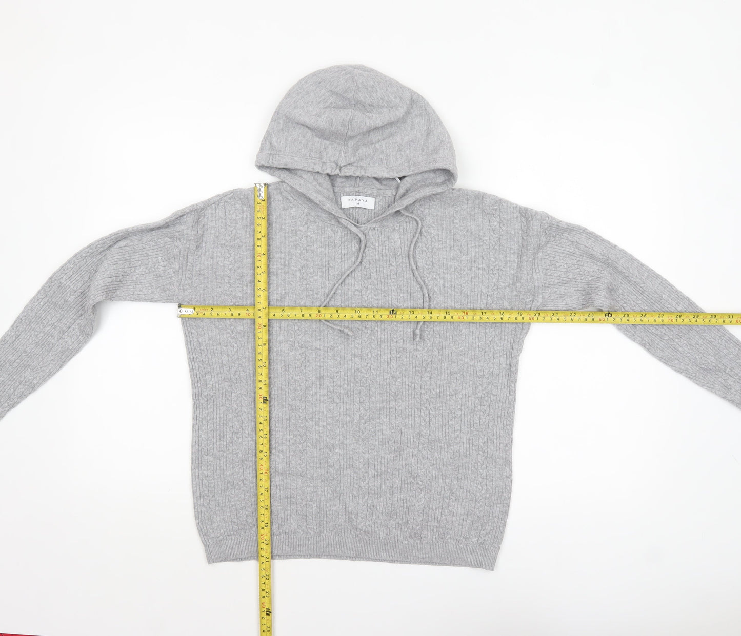 Papaya Womens Grey Cable-Knit Hooded Pullover Jumper M