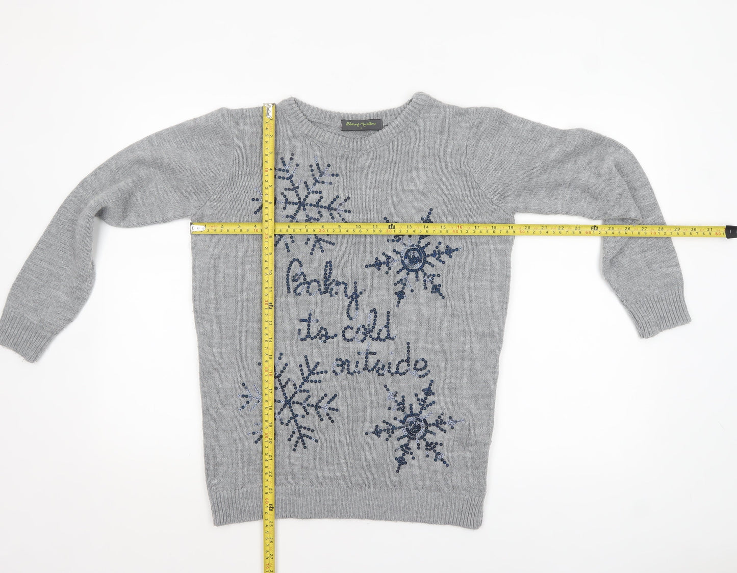 Blooming Marvellous Women Grey Sequin Christmas Jumper Size S