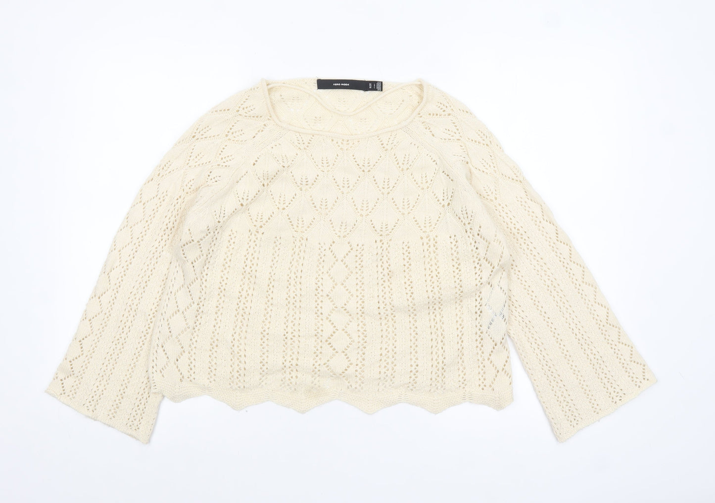 Vero Moda Women Ivory Open-Knit Cotton Jumper Size 12