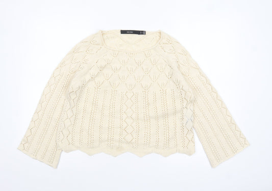 Vero Moda Women Ivory Open-Knit Cotton Jumper Size 12