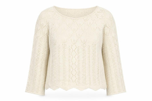 Vero Moda Women Ivory Open-Knit Cotton Jumper Size 12