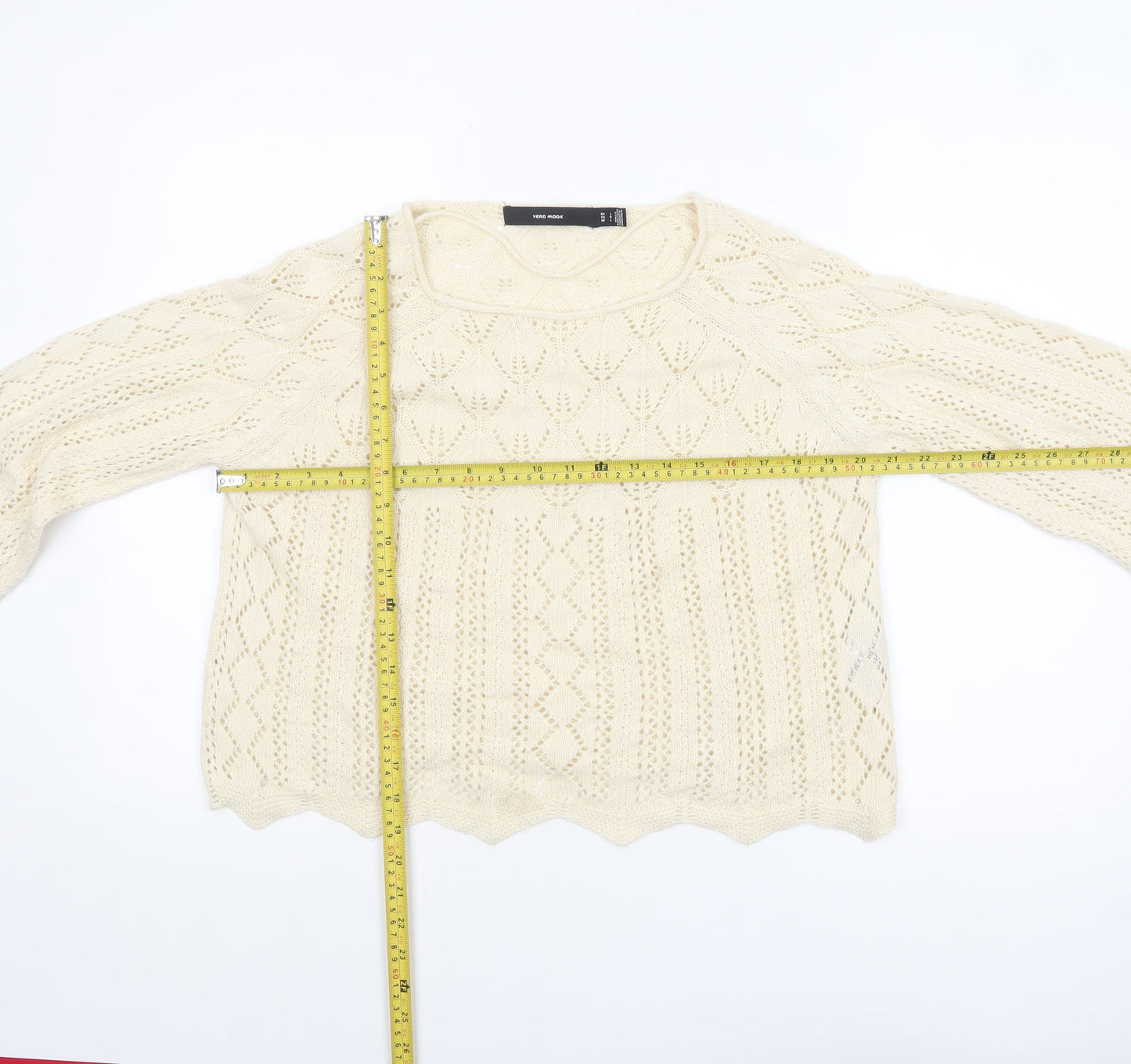 Vero Moda Women Ivory Open-Knit Cotton Jumper Size 12