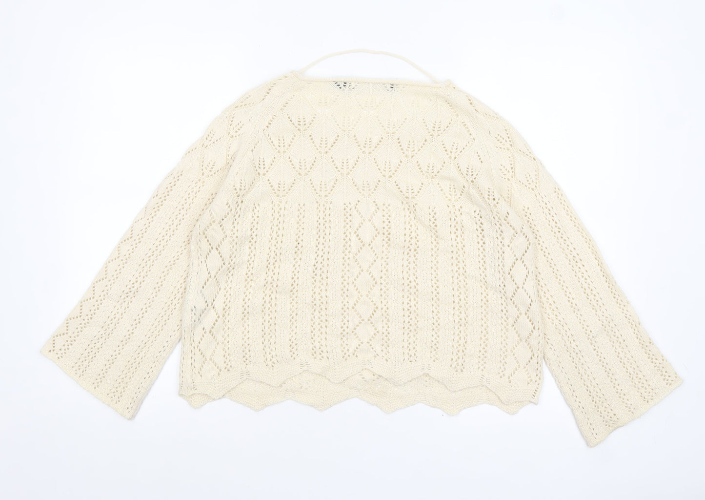 Vero Moda Women Ivory Open-Knit Cotton Jumper Size 12