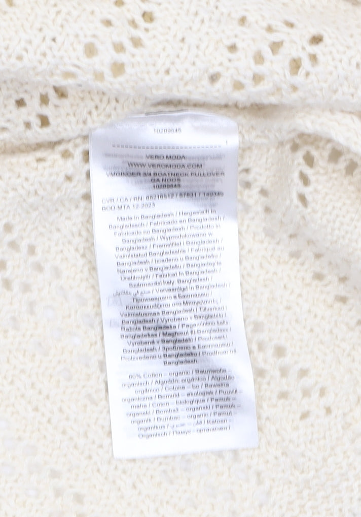Vero Moda Women Ivory Open-Knit Cotton Jumper Size 12
