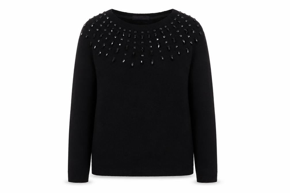 Marks & Spencer Women Black Size 10 Beaded Crew Neck Pullover Jumper