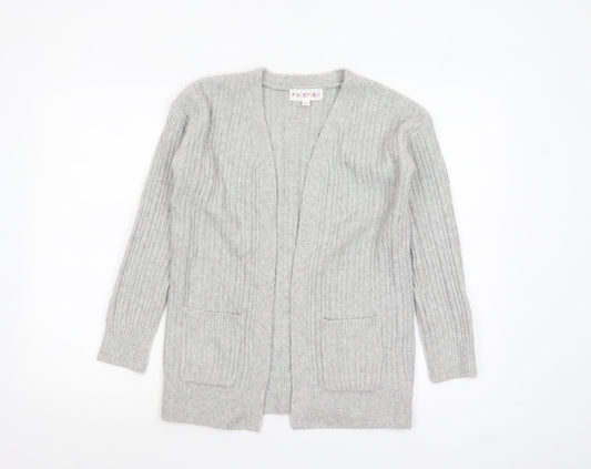 Pink Republic Womens Grey L Ribbed Knit Open Cardigan Jumper