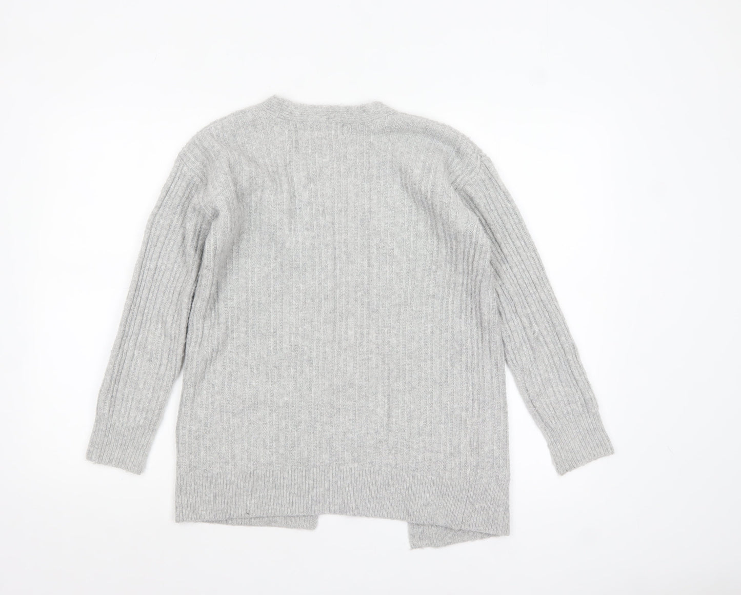 Pink Republic Womens Grey L Ribbed Knit Open Cardigan Jumper