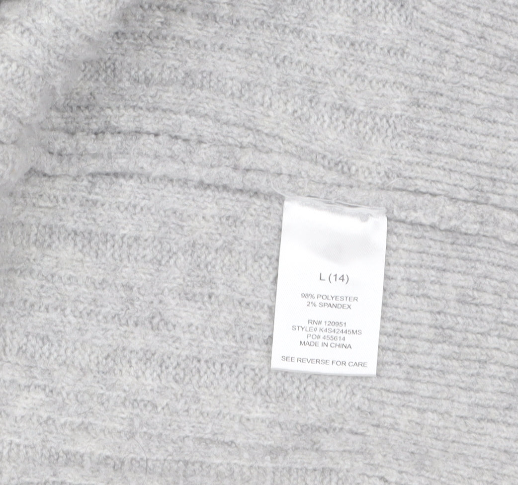 Pink Republic Womens Grey L Ribbed Knit Open Cardigan Jumper