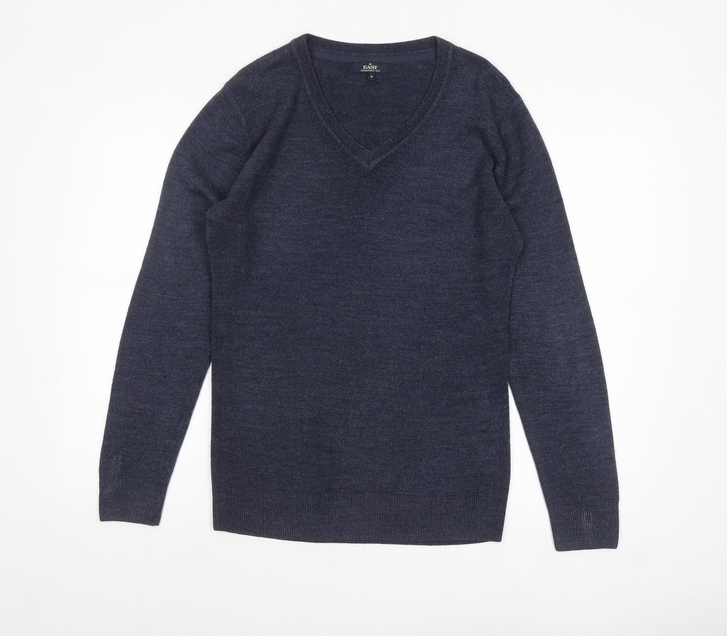 Easy Men's Blue V-Neck Acrylic Pullover Jumper Size S