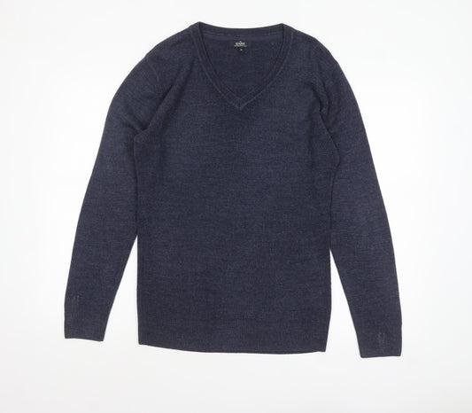 Easy Men's Blue V-Neck Acrylic Pullover Jumper Size S
