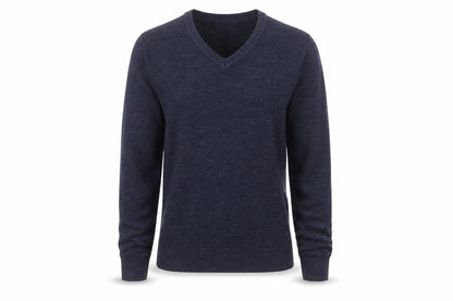 Front view of Easy Men's Blue V-Neck Acrylic jumper, size S