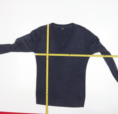 Back view of Easy Men's Blue V-Neck Acrylic jumper, size S