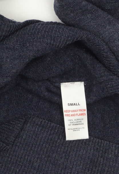 Brand and care label for Easy Men's Blue V-Neck Acrylic jumper, size S