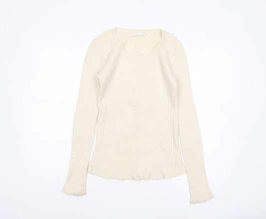 Duffy Women's Ivory Cashmere Long Sleeve Pullover Jumper Size S