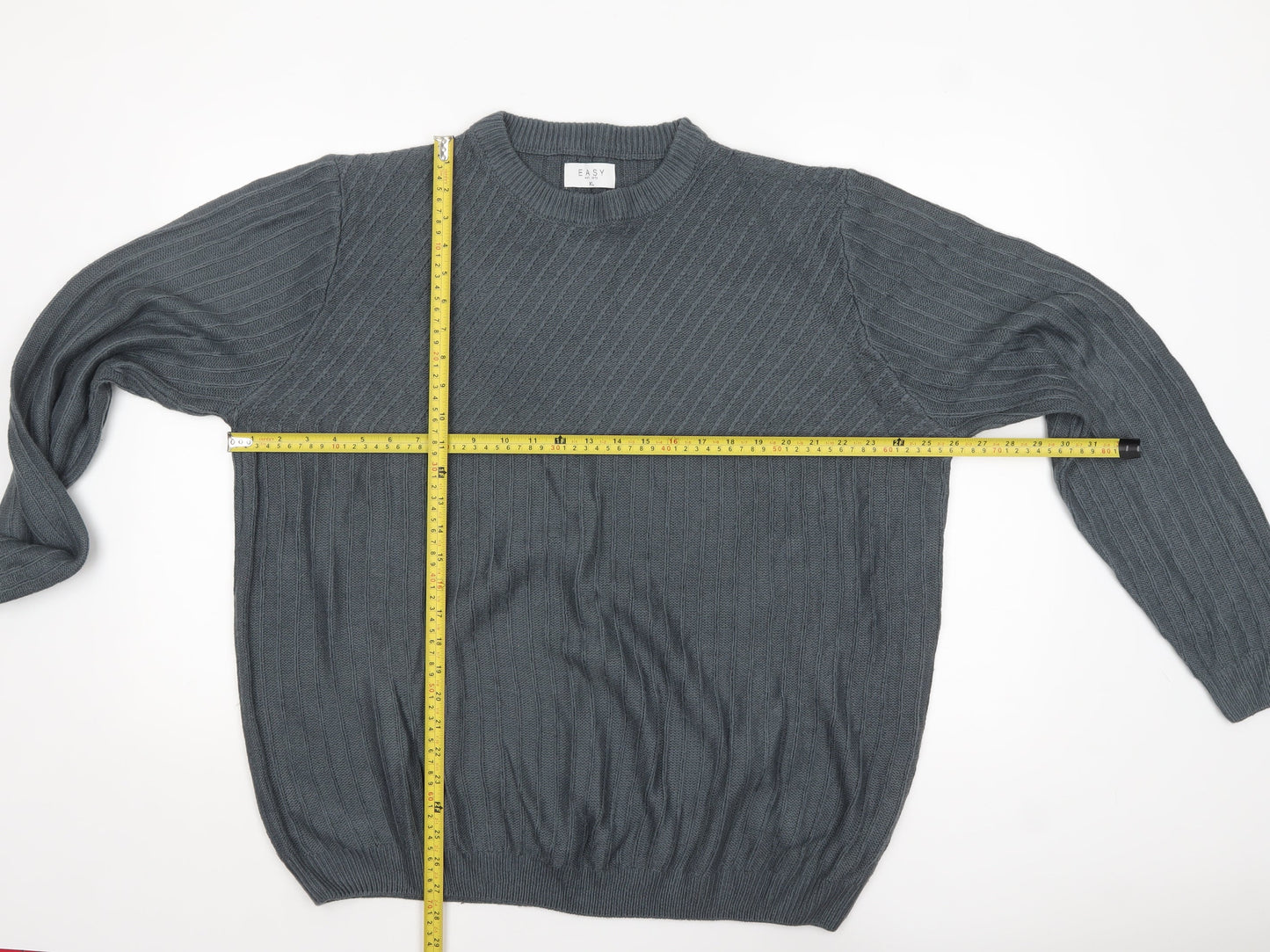 EASY Men’s Grey Cable Knit Acrylic Pullover Jumper XL