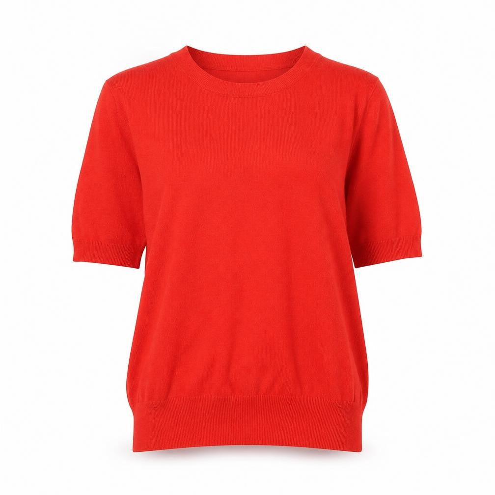 ZARA Women Red Knit Short Sleeve Crew Neck Pullover Jumper Size 12