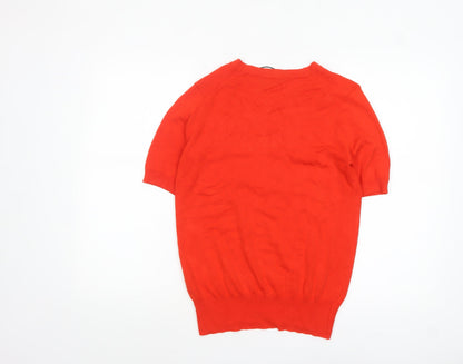Zara Women Red Knit Short Sleeve Crew Neck Pullover Jumper Size 12