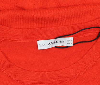 Zara Women Red Knit Short Sleeve Crew Neck Pullover Jumper Size 12