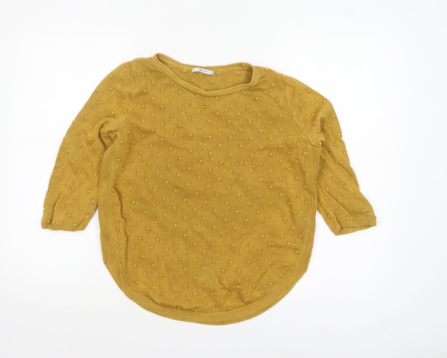 Tu Women’s Yellow 100% Cotton Crew Neck Chunky Knit Pullover Jumper Size 10