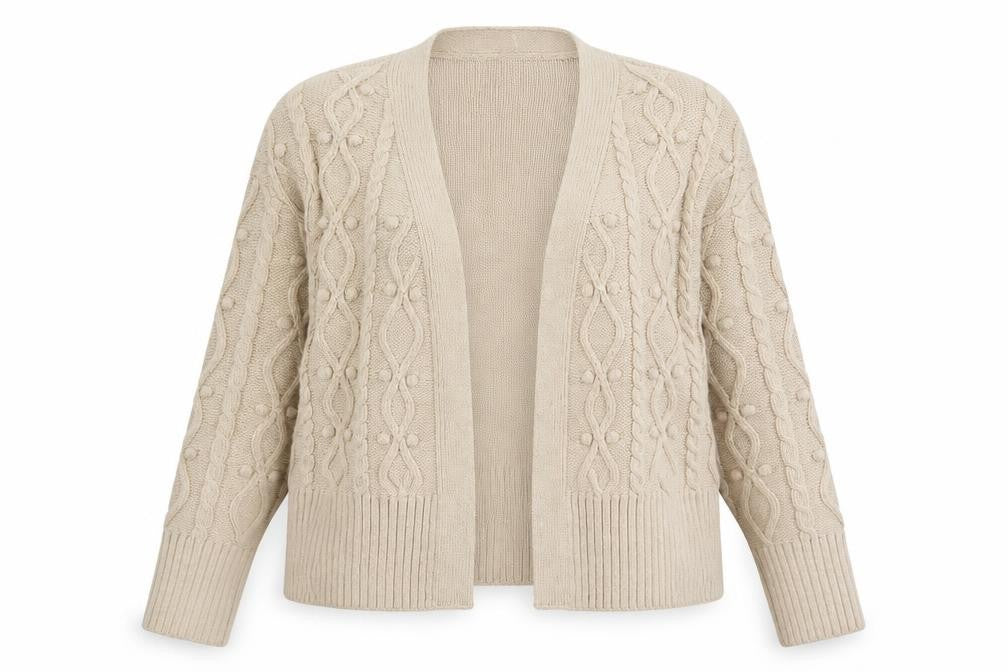 River Island Women’s Beige Cable-Knit Cardigan Size S Relaxed Fit