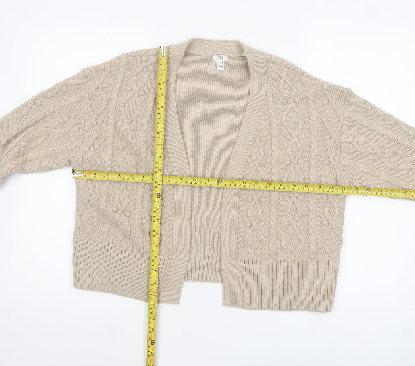 River Island Women’s Beige Cable-Knit Cardigan Size S Relaxed Fit