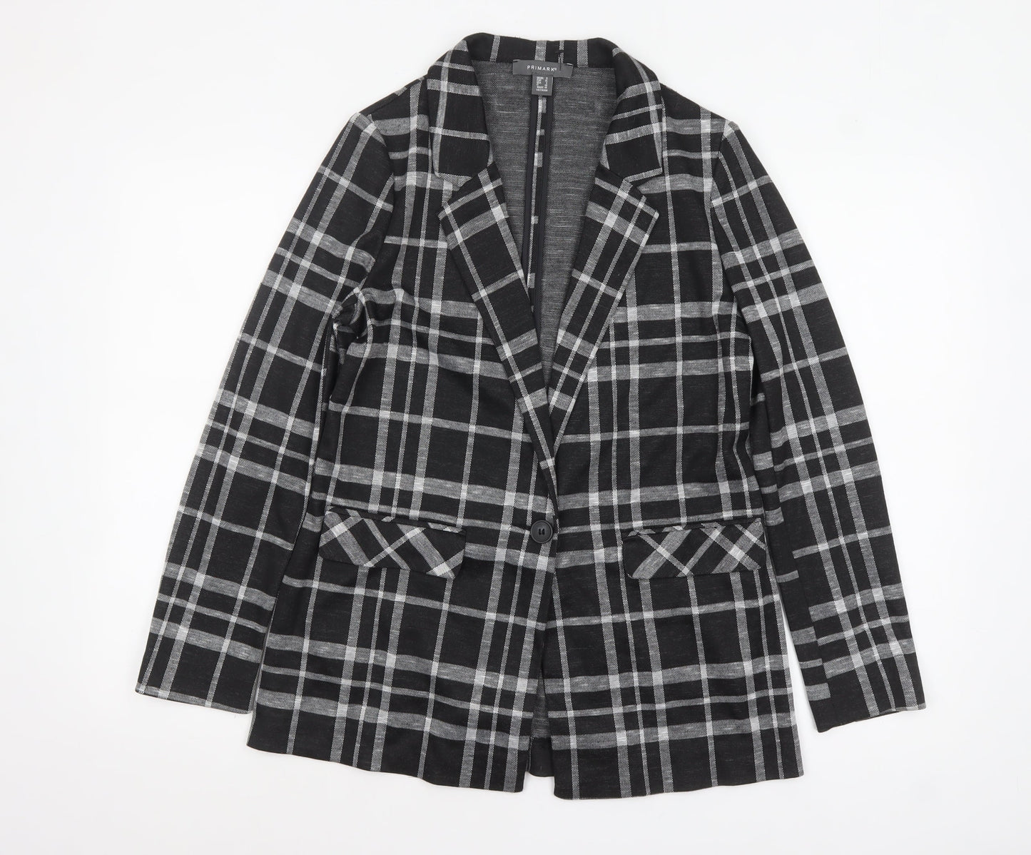Primark Women's Black Check Single-Breasted Blazer Size 8