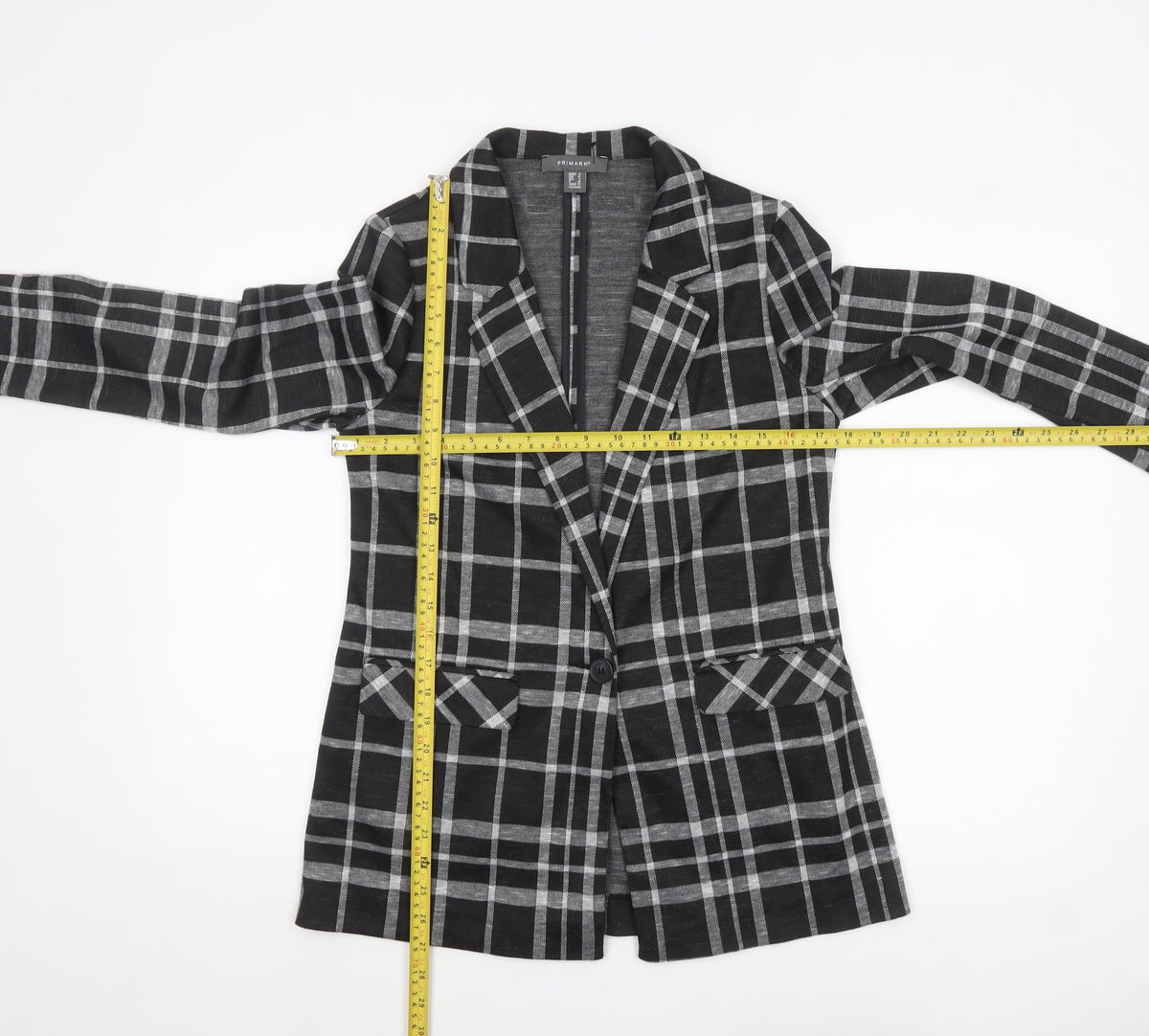 Primark Women's Black Check Single-Breasted Blazer Size 8