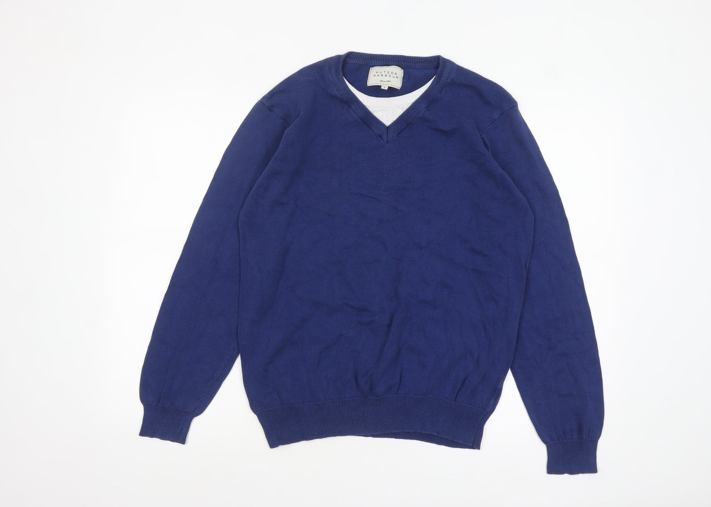 Hutson Harbour Men's Blue Cotton V-Neck Jumper Size L