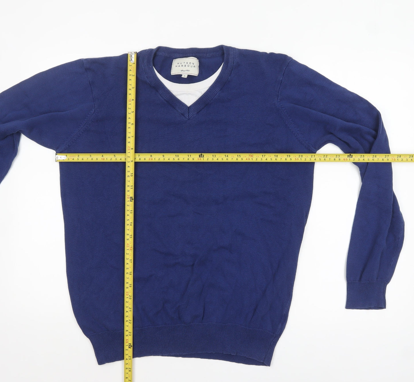 Hutson Harbour Men's Blue Cotton V-Neck Jumper Size L
