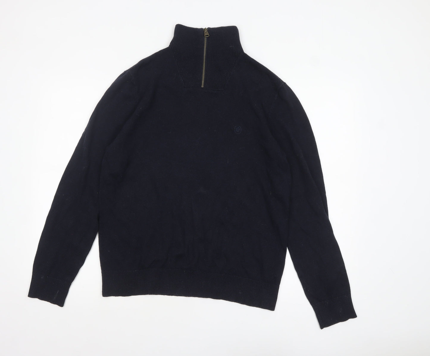 Fat Face Men's Blue 1/4 Zip High Neck Cotton Wool Jumper Size M