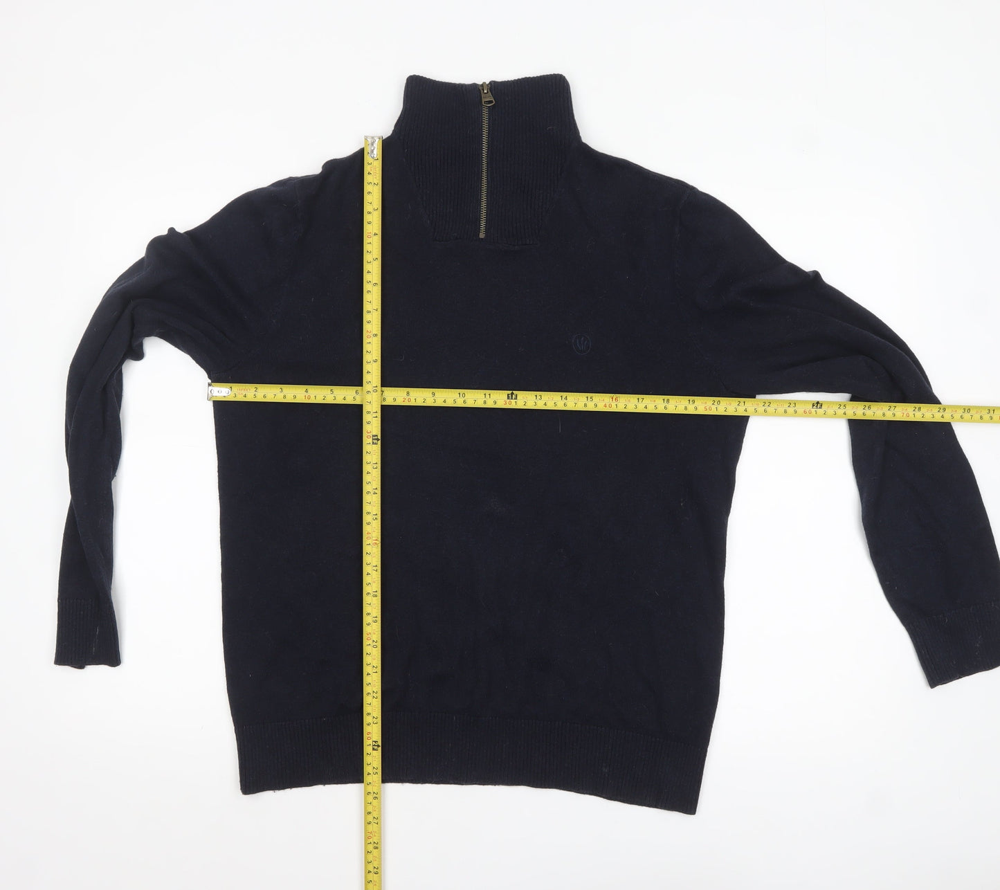 Fat Face Men's Blue 1/4 Zip High Neck Cotton Wool Jumper Size M