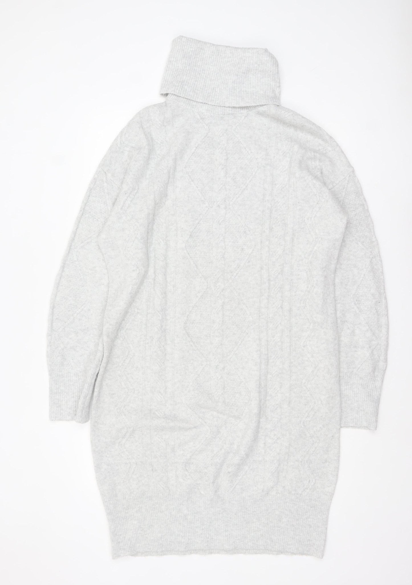 F&F Women's Grey Roll Neck Cable-Knit Long Sleeve Jumper M