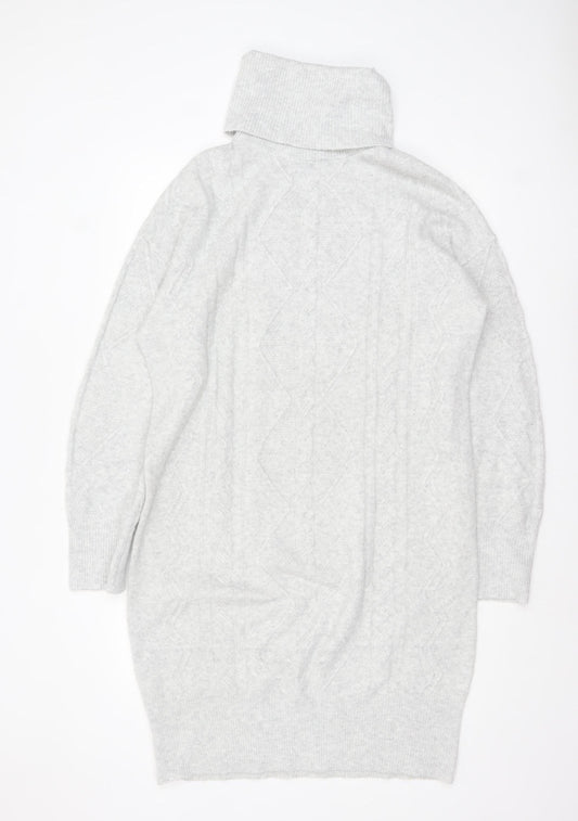 F&F Women's Grey Roll Neck Cable-Knit Long Sleeve Jumper M