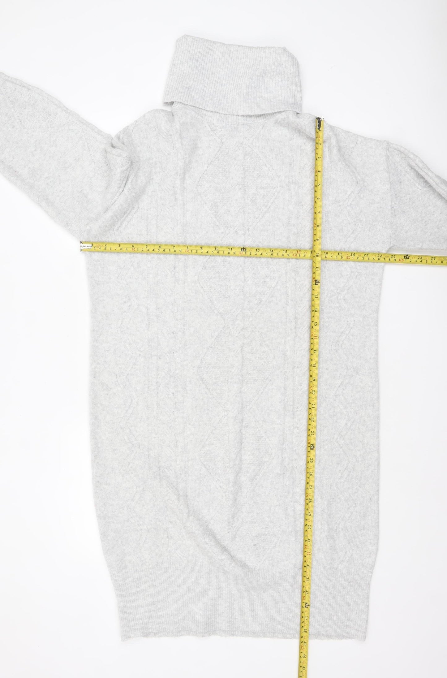 F&F Women's Grey Roll Neck Cable-Knit Long Sleeve Jumper M