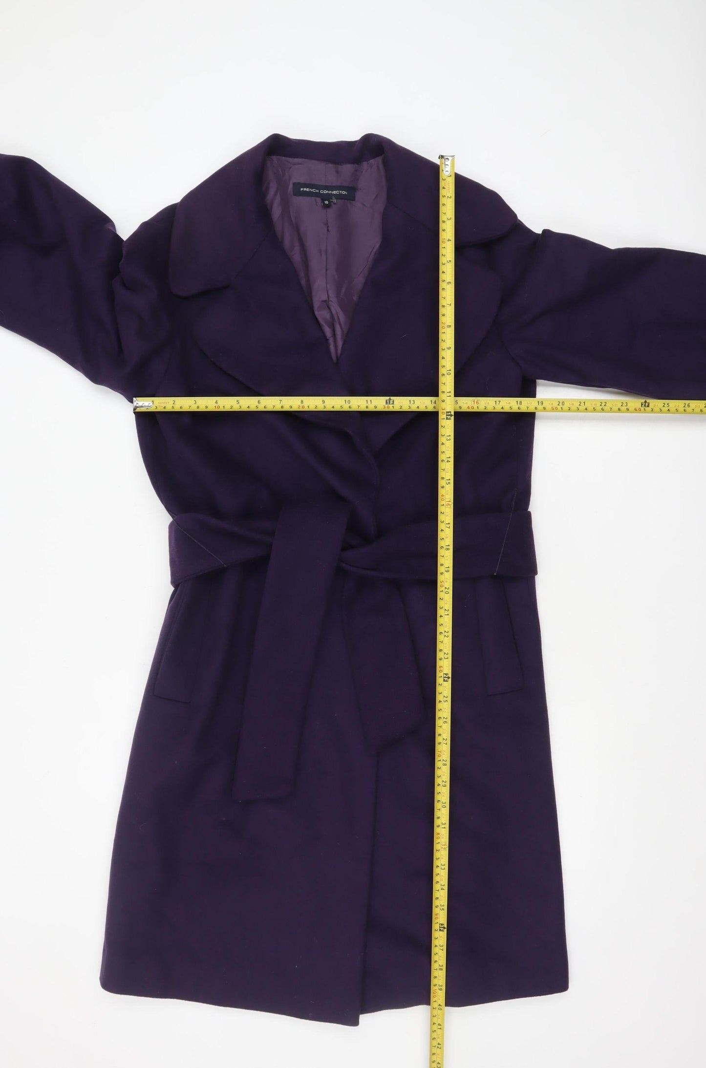 French Connection Women's Purple Wool Trench Coat Size 10 Belted Long