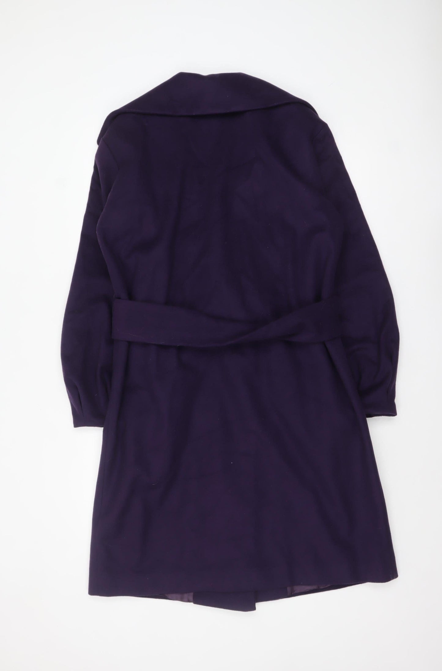 French Connection Women's Purple Wool Trench Coat Size 10 Belted Long