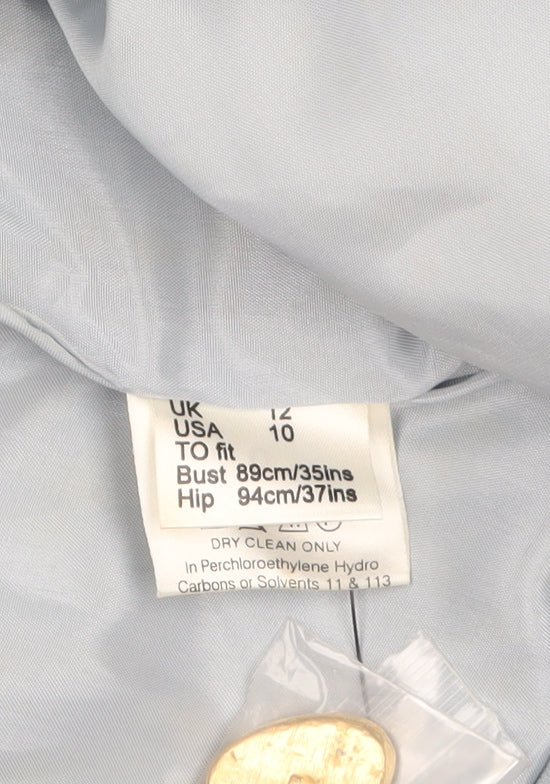Jaeger Women Blue Mid-Length Coat Size 12 Acetate Blend Classic Style