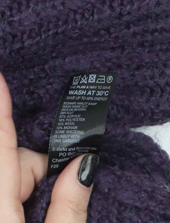 Marks and Spencer Womens Purple Roll Neck Chunky Knit Jumper Size 12