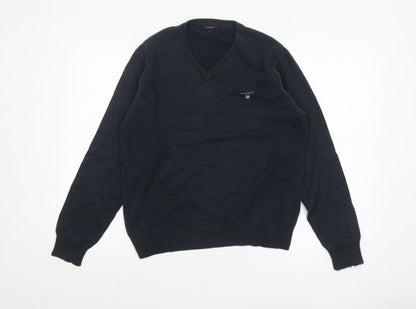 Additional front view of GANT Men's Black Cotton V-Neck jumper, size S