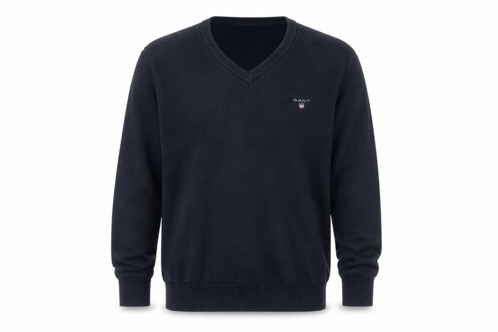 GANT Men's Black Cotton V-Neck Pullover Jumper Size S