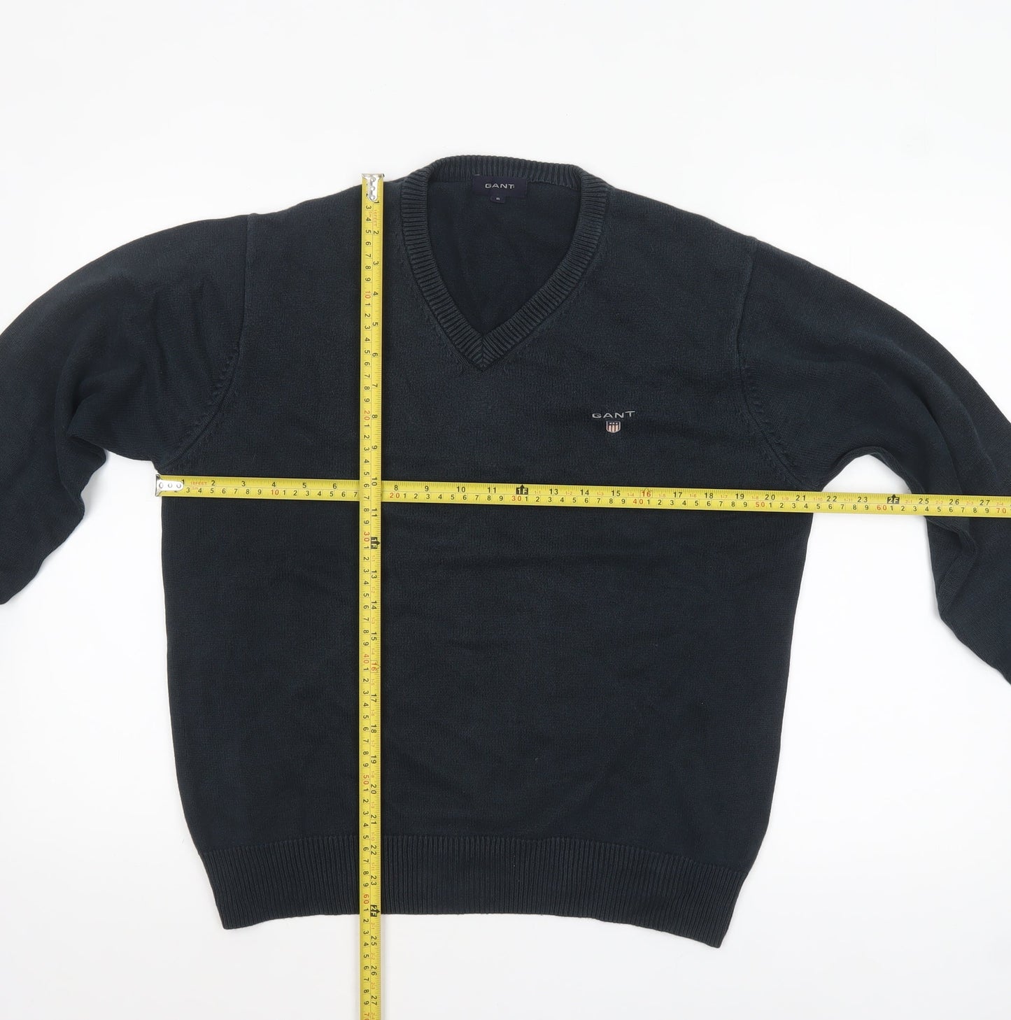 GANT Men's Black Cotton V-Neck Pullover Jumper Size S