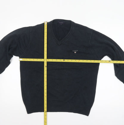 Back view of GANT Men's Black Cotton V-Neck jumper, size S