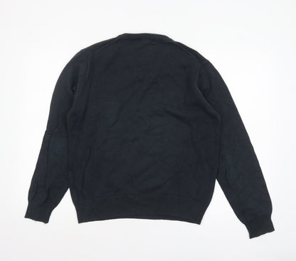 Close-up detail of GANT Men's Black Cotton V-Neck jumper, size S