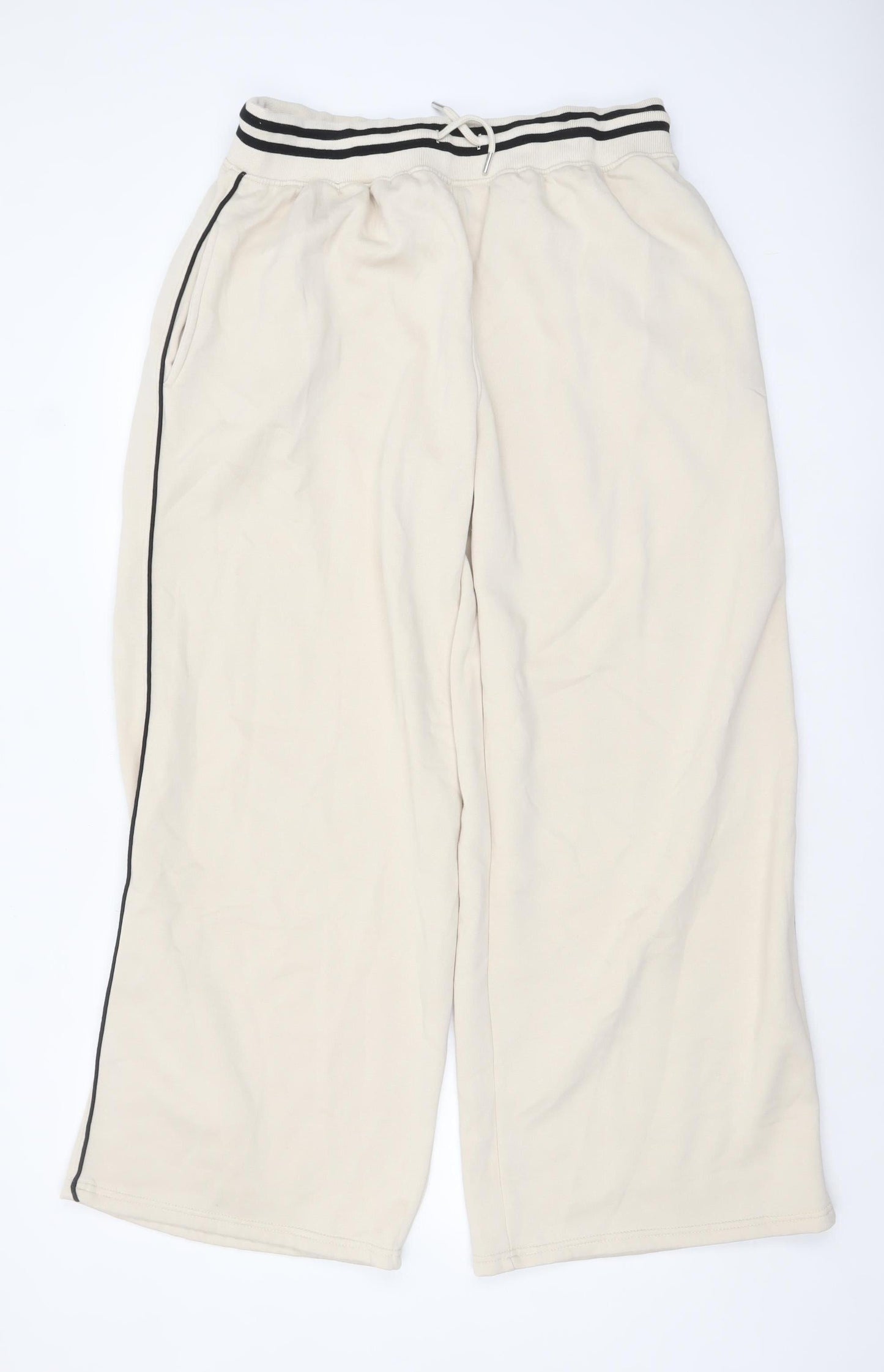 Boohoo Women's Beige XL Relaxed Wide Leg Sweatpants with Stripe