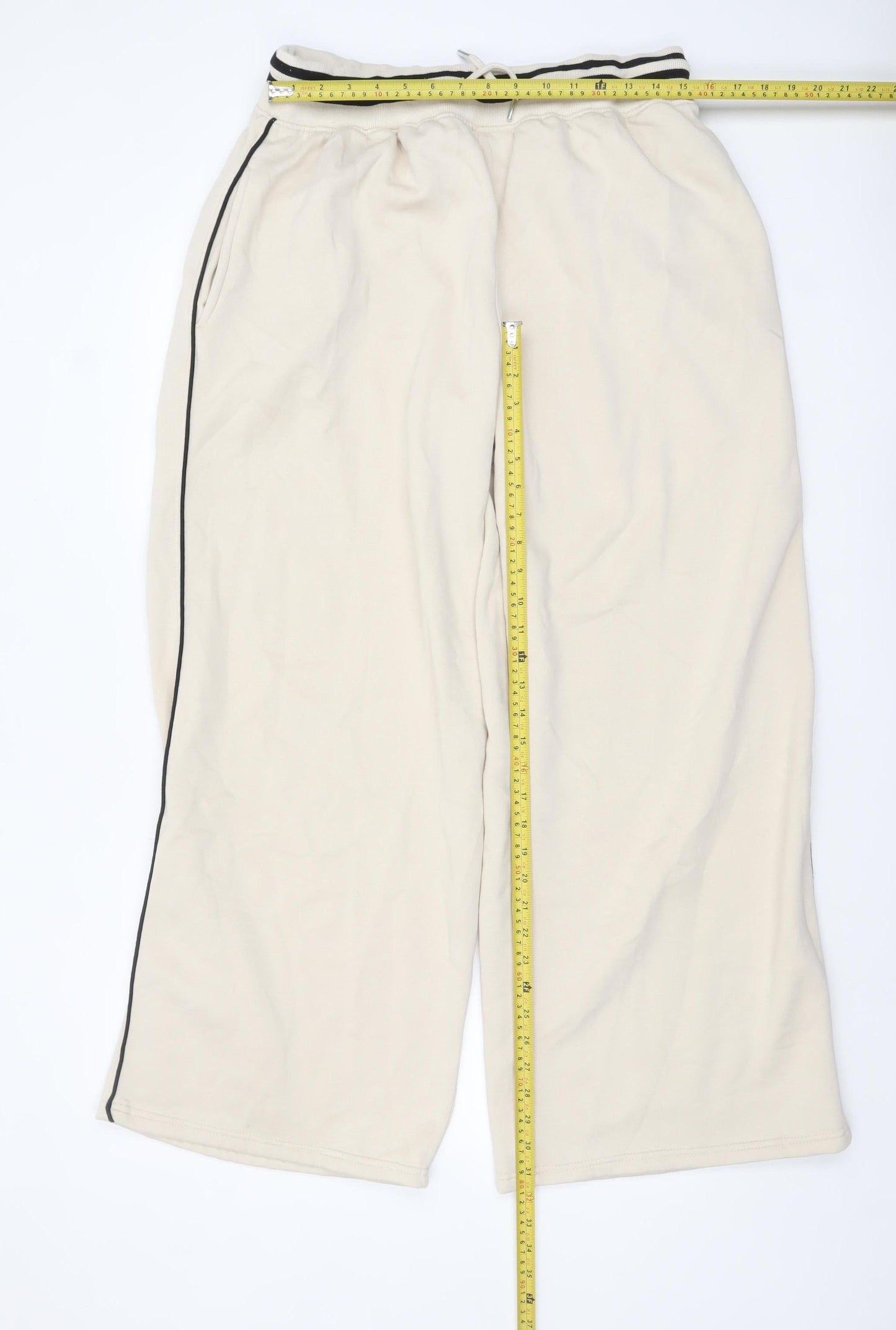 Boohoo Women's Beige XL Relaxed Wide Leg Sweatpants with Stripe