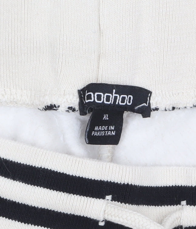 Boohoo Women's Beige XL Relaxed Wide Leg Sweatpants with Stripe